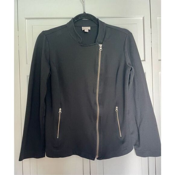 J. Jill black zipper front moto jersey jacket small - Picture 4 of 9